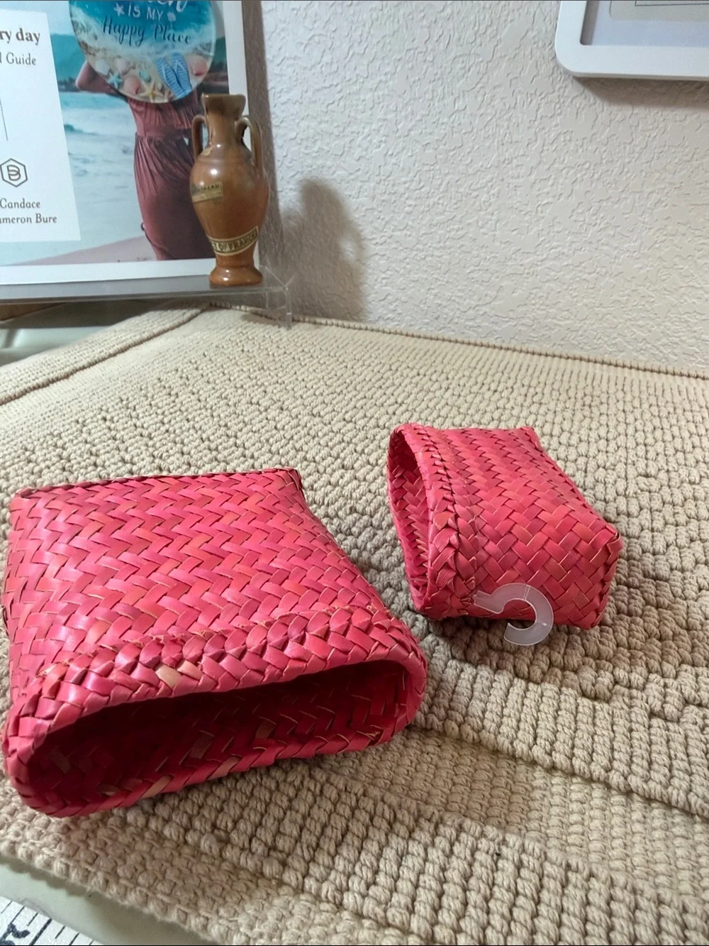 Handwoven Pink Woven Card Holder, Coin Purse or Pouch Tropical Handmade